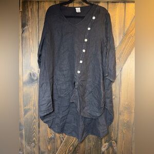 Match Point Linen Button Front Asymmetric Hem Tunic Top